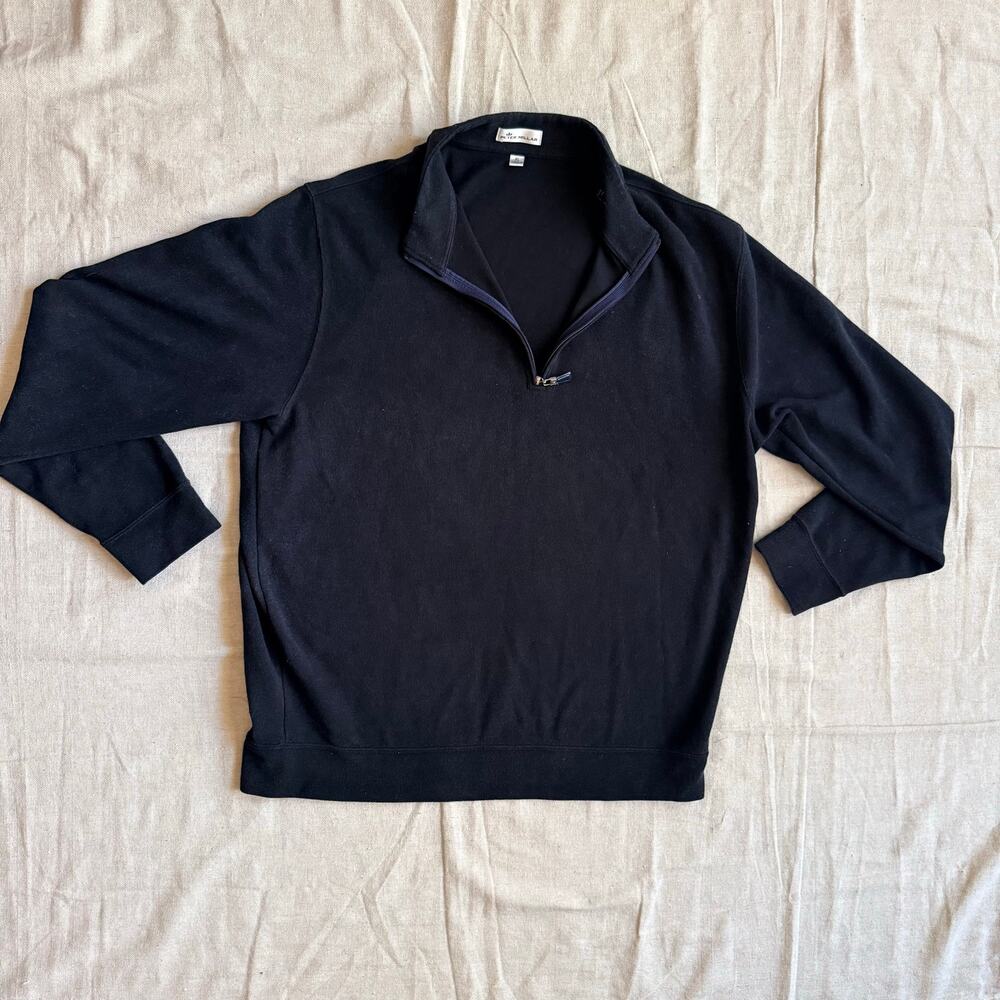 Peter Millar Sweater Men's XL Quarter Zip Black Pull Over Melange Cotton Fleece